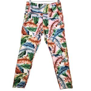 Nanette Lepore Floral Leggings Size Large Palm Leaves Botanical Active Yoga Gym